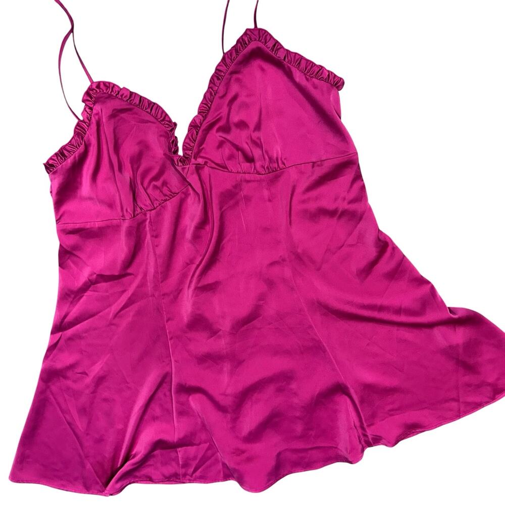 H&M Mini Baby Doll Slip Dress Ruffles Flowing Y2K Boho Satin Fuchsia SZ XL